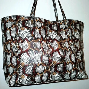 INC Leather Animal Print Women's Shoulder Bag Wide Multicolor Tote Purse